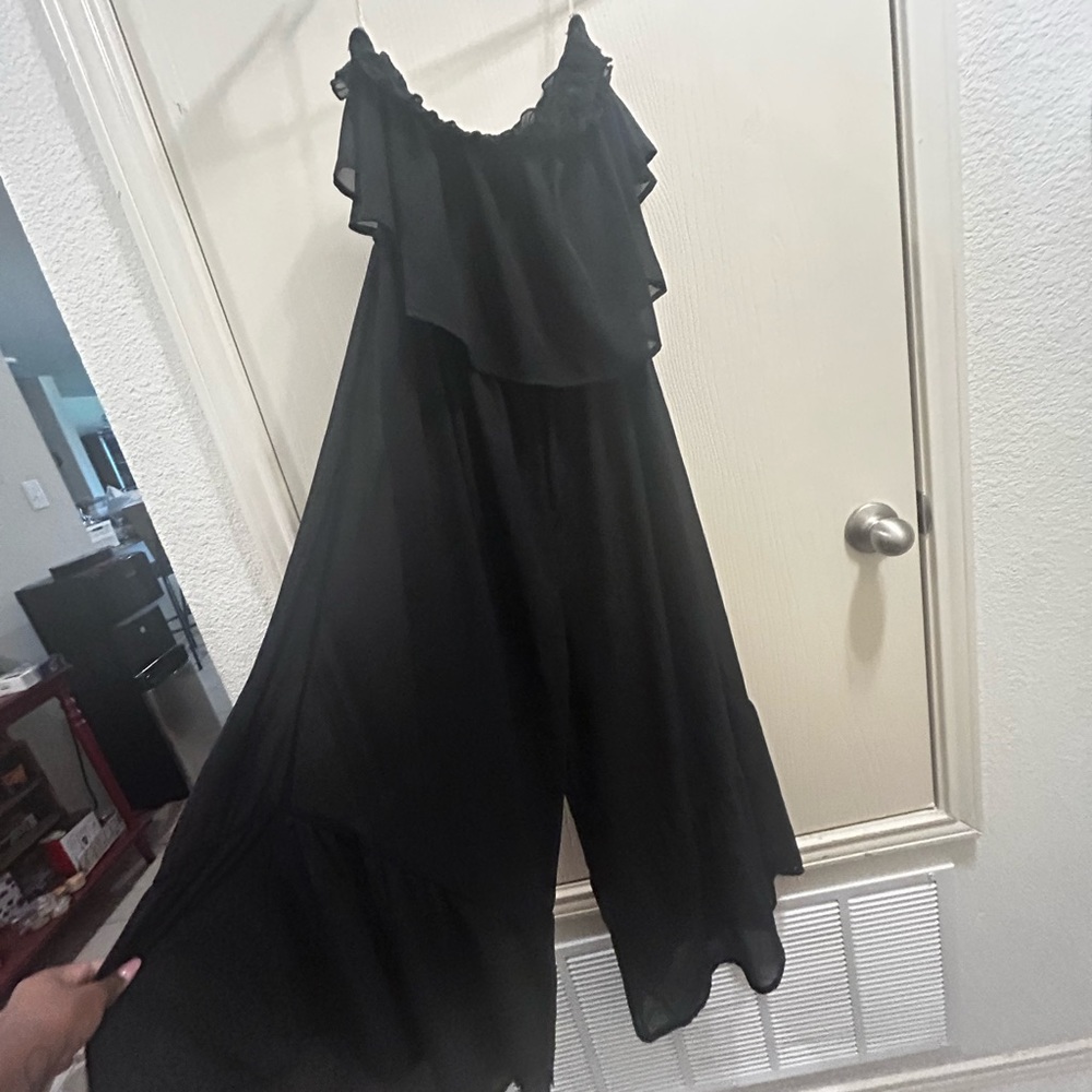 Off the shoulder, black romper